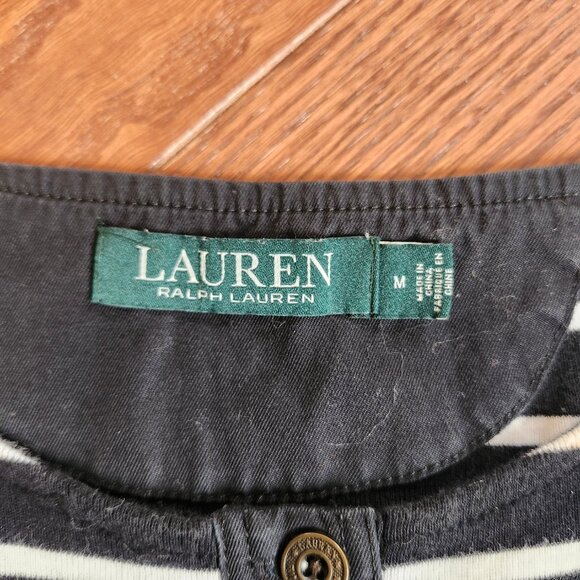 Ralph Lauren Women’s M Black White Striped Shirt 3/4 Sleeve sailing Preppy Chic - Picture 4 of 8